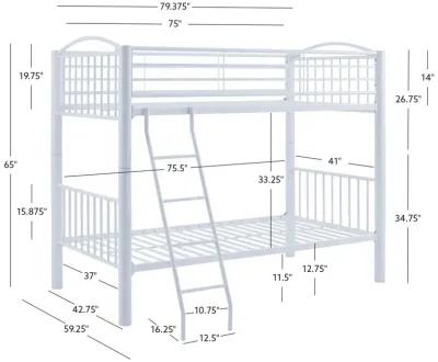 Powell Kids/Teens Heavy Metal Twin Over Twin White Bunk Bed