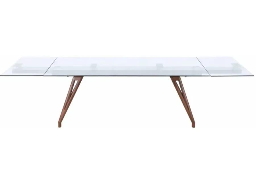 ERIKA MODERN DINING TABLE WITH EXTENDABLE GLASS TOP & SOLID WOOD LEGS