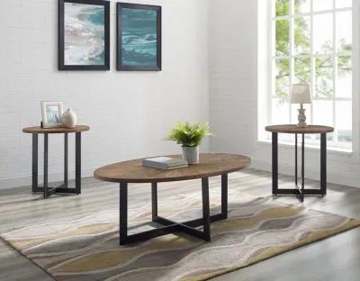 Colton Sunburst Ash Cocktail Table with Iron Base & 2-End Tables