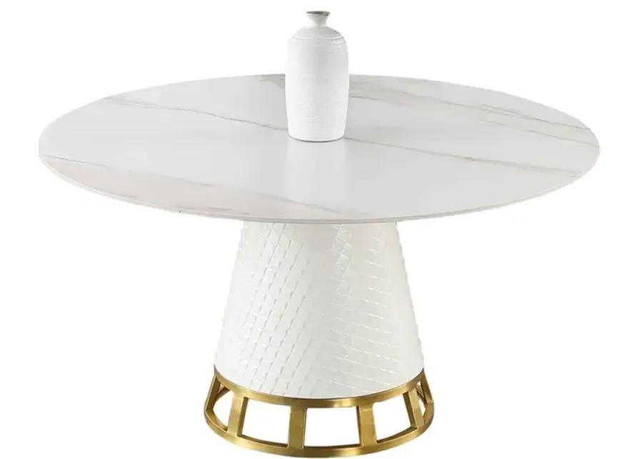 KHLOE SINTERED STONE TOP DINING TABLE WITH WOODEN BASE & GOLDEN ACCENT