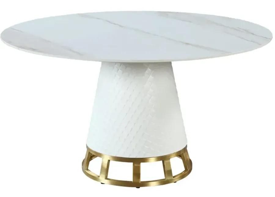 KHLOE SINTERED STONE TOP DINING TABLE WITH WOODEN BASE & GOLDEN ACCENT