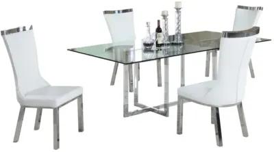 YASMIN CONTEMPORARY DINING SET WITH 42 INCH X 72 INCH GLASS TABLE & 4 SIDE CHAIRS