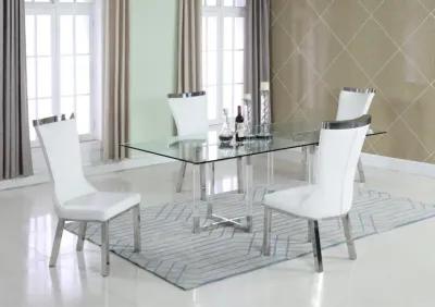 YASMIN CONTEMPORARY DINING SET WITH 42 INCH X 72 INCH GLASS TABLE & 4 SIDE CHAIRS