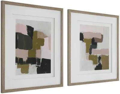 Uttermost Color Block 2-Piece Black/Light Green/Pink/White Framed Print Set Wall Art