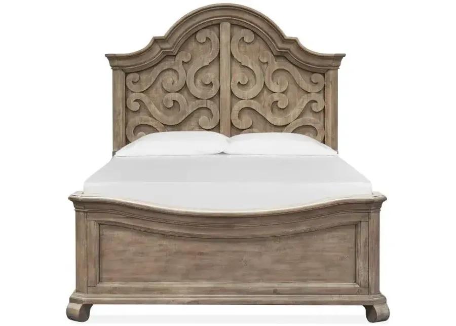 WOOD QUEEN PANEL BED SHAPED HEADBOARD - TINLEY PARK