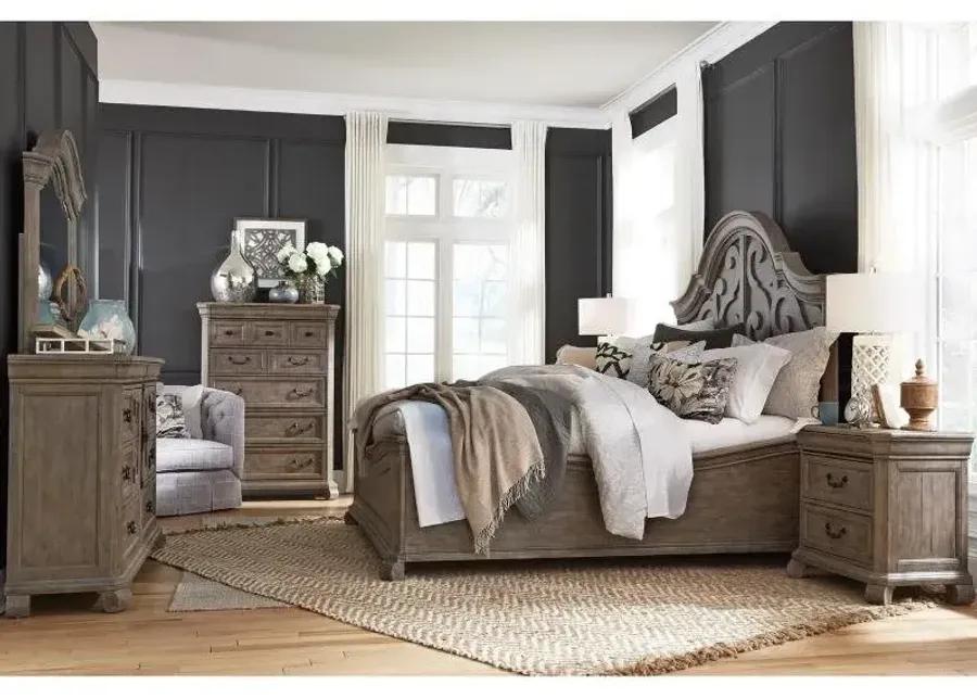 WOOD QUEEN PANEL BED SHAPED HEADBOARD - TINLEY PARK