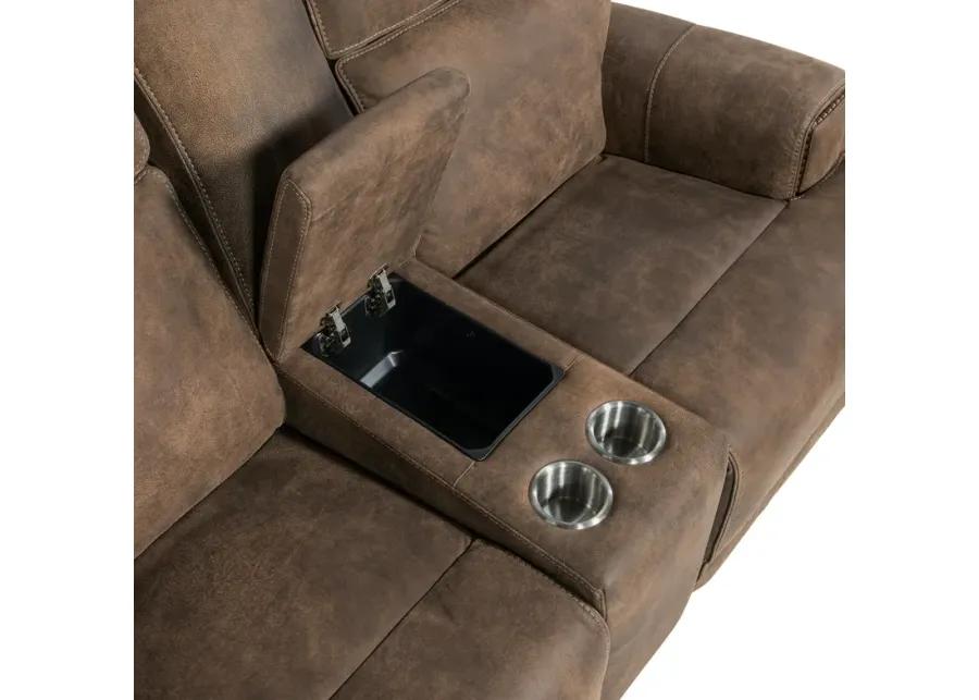 WHEELER POWER CONSOLE LEATHER LOVESEAT WITH POWER HEADREST