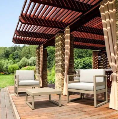 Compamia Mykonos Club Outdoor Patio Seating Set 3-Piece Taupe with Sunbrella Natural Cushion