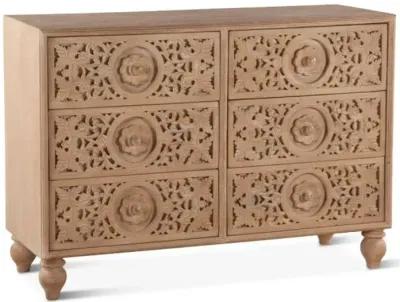 Home Trends Design Taj 48 Inch Hand Carved 6-Drawer Dresser Whitewash