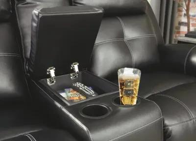 Kempten Black Double Reclining Loveseat with Console