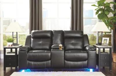 Kempten Black Double Reclining Loveseat with Console