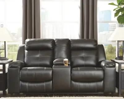 Kempten Black Double Reclining Loveseat with Console