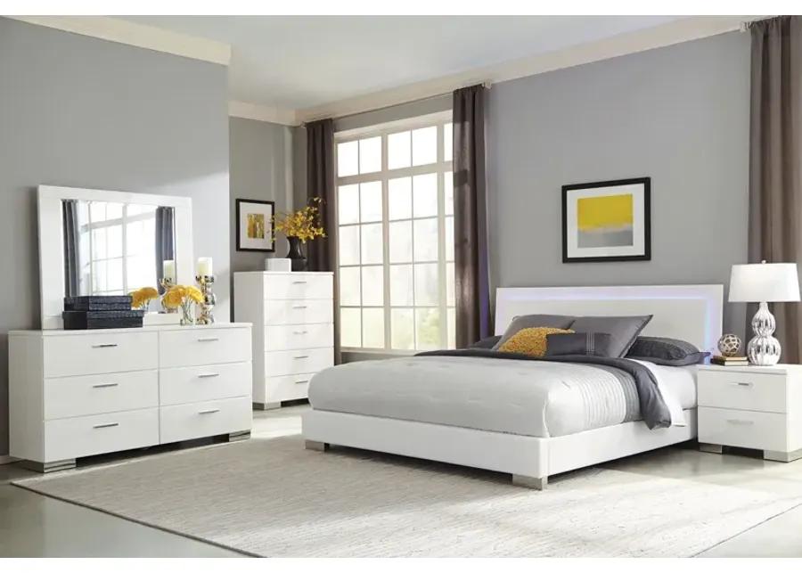 FELICITY LIGHTED EASTERN KING BED GLOSSY WHITE