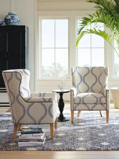 Upholstery Blue & Ivory Avery Wing Chair - Barclay Butera Upholstery