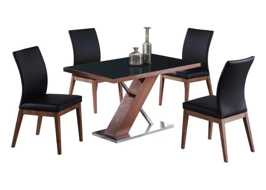 EMMA MODERN DINING SET WITH WOODEN & BLACK GLASS TABLE & 4 CHAIRS