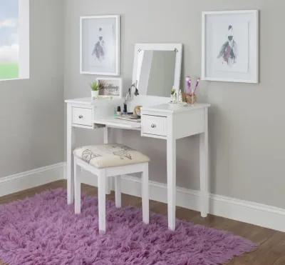 Linon White Butterfly Vanity & Stool