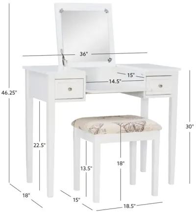 Linon White Butterfly Vanity & Stool