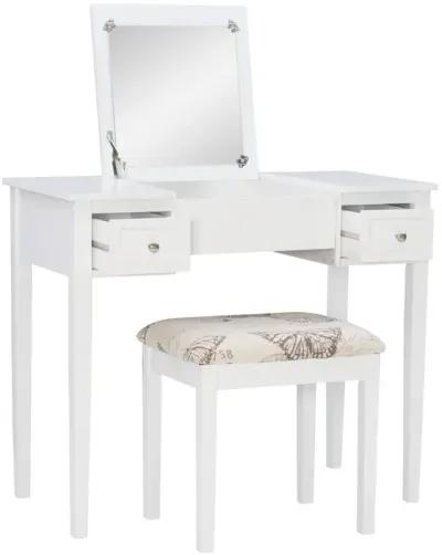 Linon White Butterfly Vanity & Stool