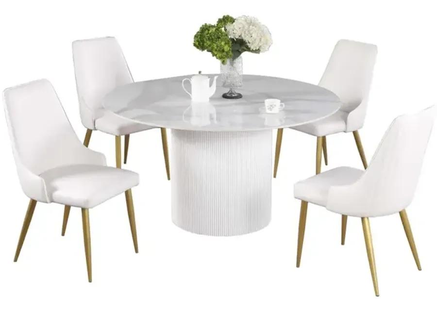 KRISTEN DINING SET WITH SINTERED STONE TOP TABLE & STITCHED BACK GOLDEN LEGGED CHAIRS