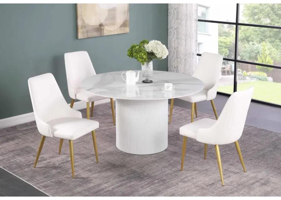 KRISTEN DINING SET WITH SINTERED STONE TOP TABLE & STITCHED BACK GOLDEN LEGGED CHAIRS