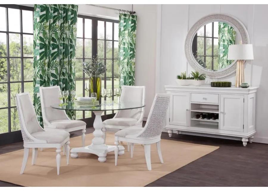 6 PC DINING SET - RD GLASS TABLE 4 HOST CHAIRS SERVER