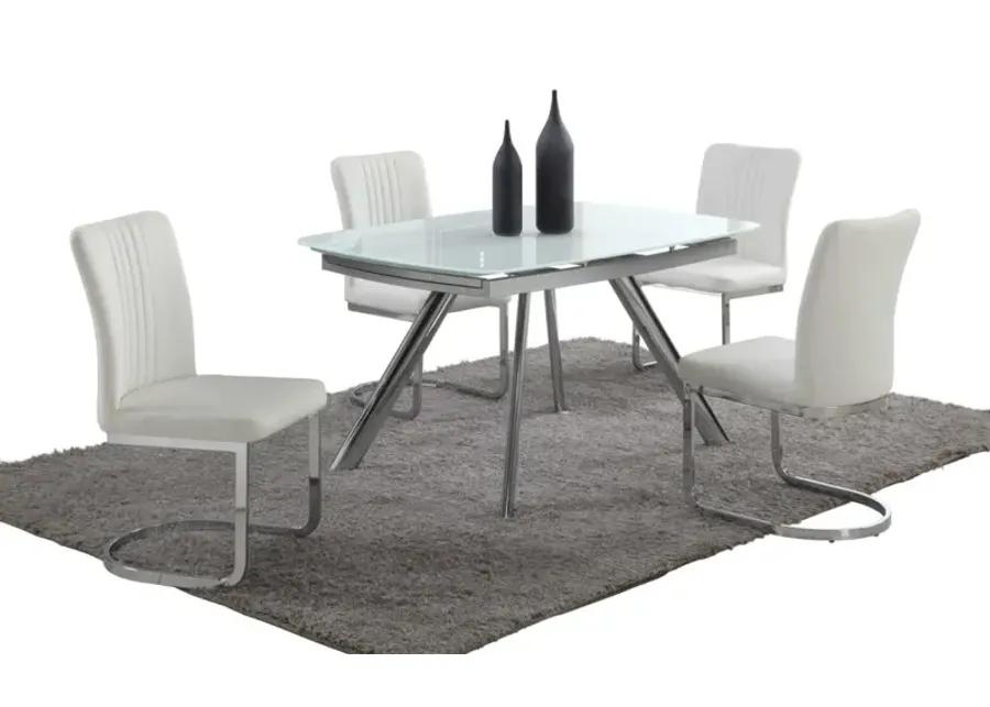 ALINA CONTEMPORARY DINING SET WITH EXTENDABLE STARPHIRE GLASS TABLE & 4 CHANNEL BACK SIDE CHAIRS