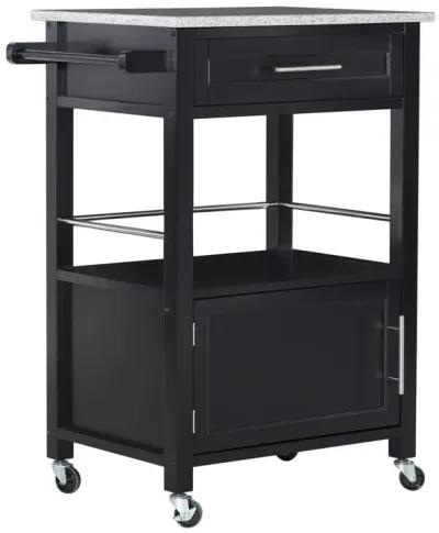 Linon Mitchell Black Kitchen Cart with Granite Top