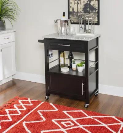 Linon Mitchell Black Kitchen Cart with Granite Top