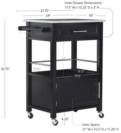 Linon Mitchell Black Kitchen Cart with Granite Top