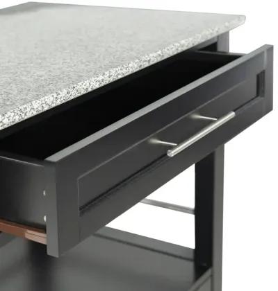 Linon Mitchell Black Kitchen Cart with Granite Top