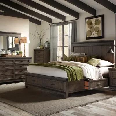 Liberty Furniture Complete King Bedroom Set Two-Sided Storage Bed, Dresser, Mirror & Chest Thornwood Hills