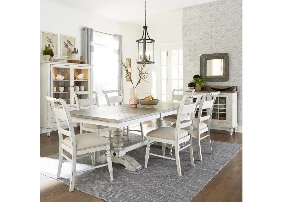 7 PIECE TRESTLE TABLE SET - WHITNEY