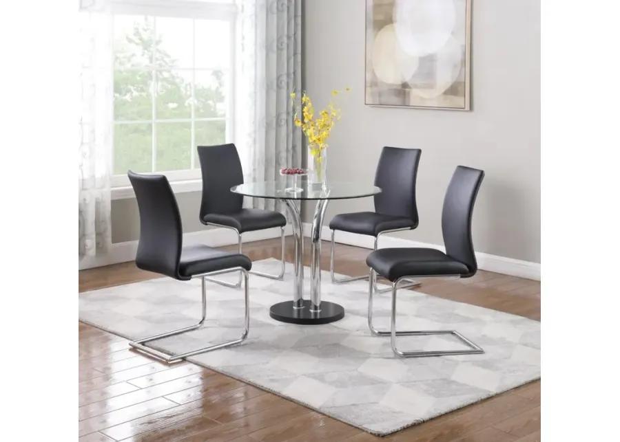 BLACK DINING SET WITH GLASS TOP BISTRO TABLE & 4 CANTILEVER SIDE CHAIRS