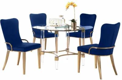 Chintaly Blue/Gold Dining Set with Round Glass Top Acrylic & Golden Base with 4 Chairs