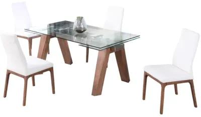 Chintaly Esther White/Walnut Modern Dining Set with Extendable Glass Table & 2-Tone Chairs