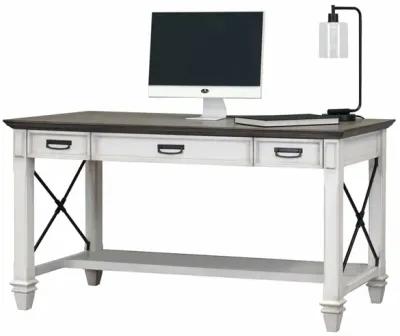 Martin Furniture Hartford Linen White Writing Desk with Gray Patterned Top