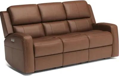 Flexsteel Linden Russet Power Reclining Leather Sofa with Power Headrests & Lumbar