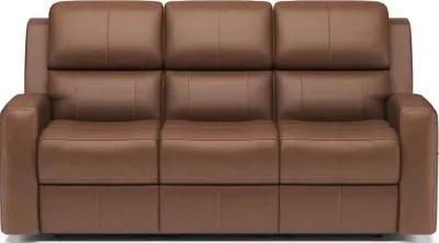 Flexsteel Linden Russet Power Reclining Leather Sofa with Power Headrests & Lumbar