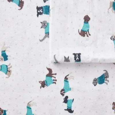 Olliix Intelligent Design Twin XL Teal Dogs Cozy Soft Cotton Novelty Print Flannel Sheet Set