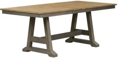 Liberty Furniture 7-Piece Gray & Sandstone Trestle Dining Table Set Lindsey Farm