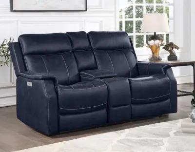 Steve Silver Valencia Ocean Blue Dual-Power Reclining Loveseat with Console