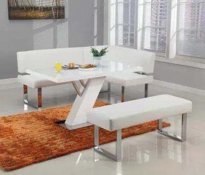 Chintaly Linden White Contemporary Upholstered Dining Bench with Steel Legs