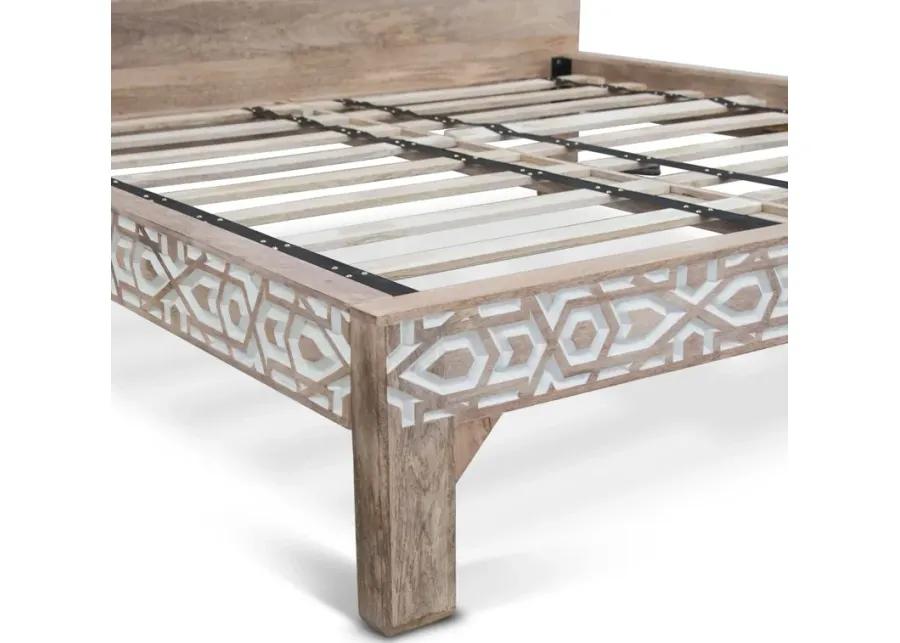 TANGIERS MANGO WOOD GEOMETRIC CARVED KING BED