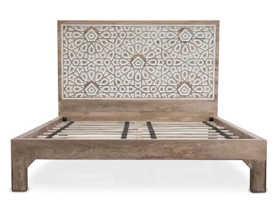 TANGIERS MANGO WOOD GEOMETRIC CARVED KING BED