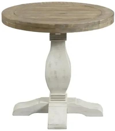 NAPA ROUND END TABLE IN WHITE STAIN & RECLAIMED NATURAL