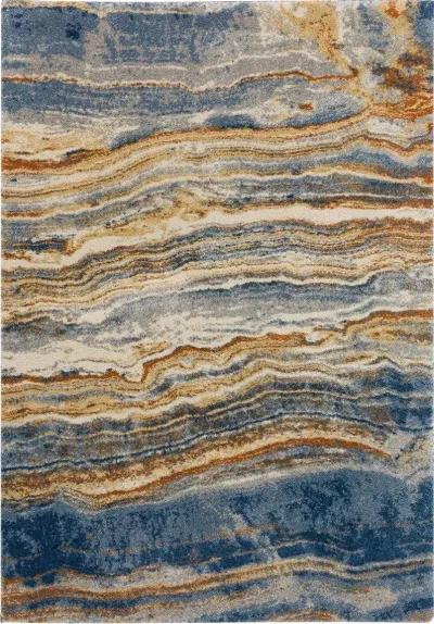 Abstract Strata-Inspired 5'X8' Area Rug in Ocean Blues & Earthy Tones