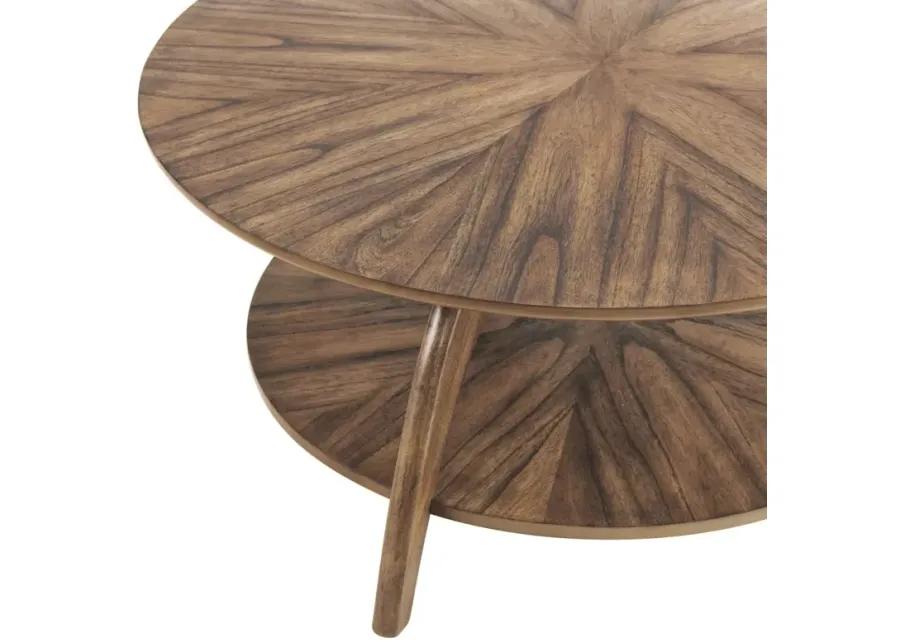 LAX 36 INCH ROUND COFFEE TABLE WITH STORAGE IN WARM NUTMEG