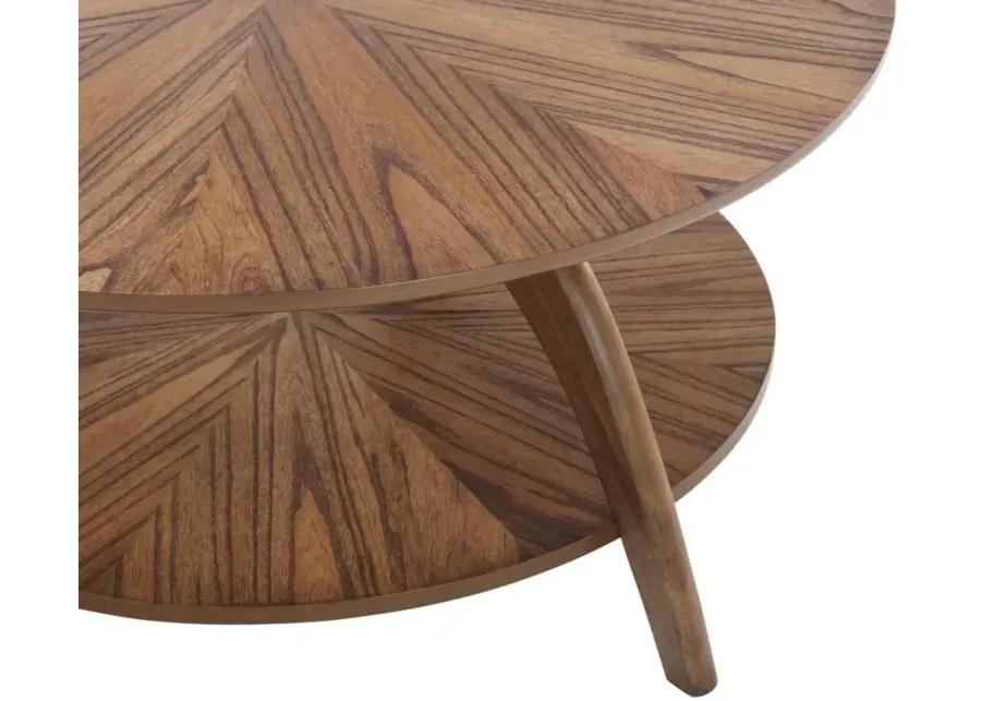 LAX 36 INCH ROUND COFFEE TABLE WITH STORAGE IN WARM NUTMEG