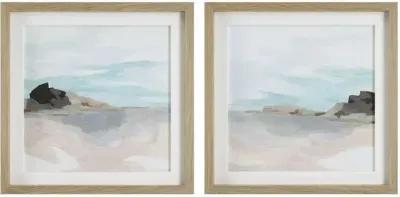 GLACIAL COAST 2-PIECE GREEN/LIGHT BLUE/LIGHT GRAY FRAMED PRINT SET WALL ART