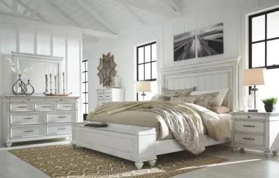 KANWYN KING PANEL BED WITH STORAGE BENCH WHITEWASH BENCHCRAFT